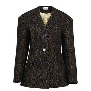 Ganni Herringbone Tweed Jacket, NWT, size 36